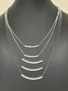 75.  Cg Silver & Black Tone Five Strand Statement Necklace